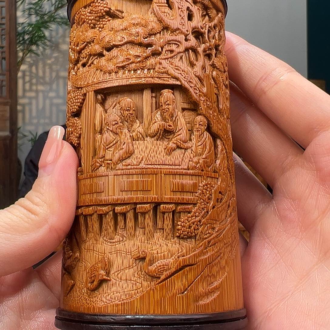 竹竹雕兰亭茶叶罐