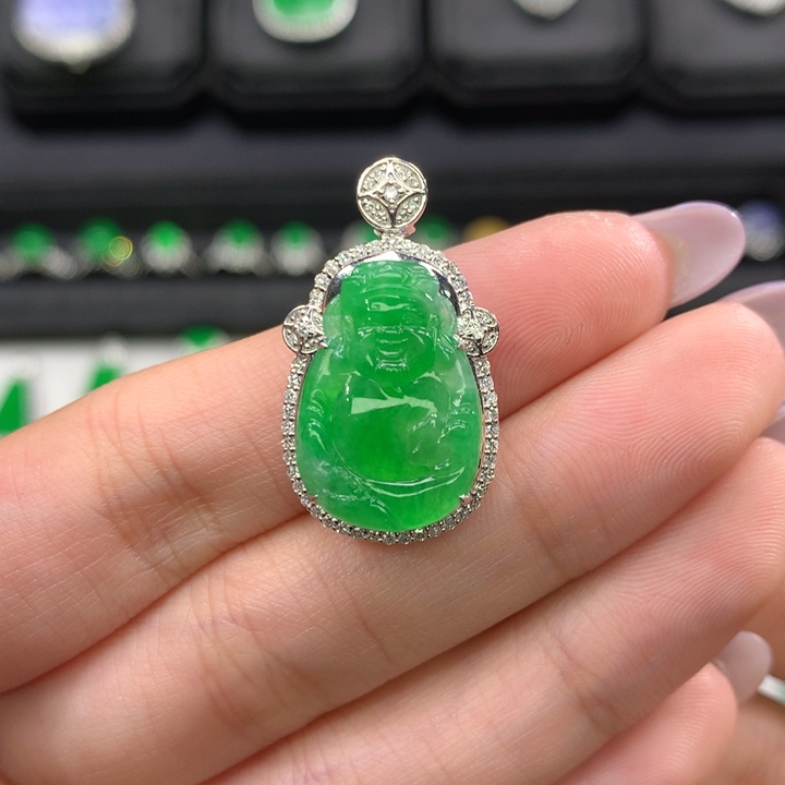 翡翠吊坠(不含链)18K金镶嵌力推