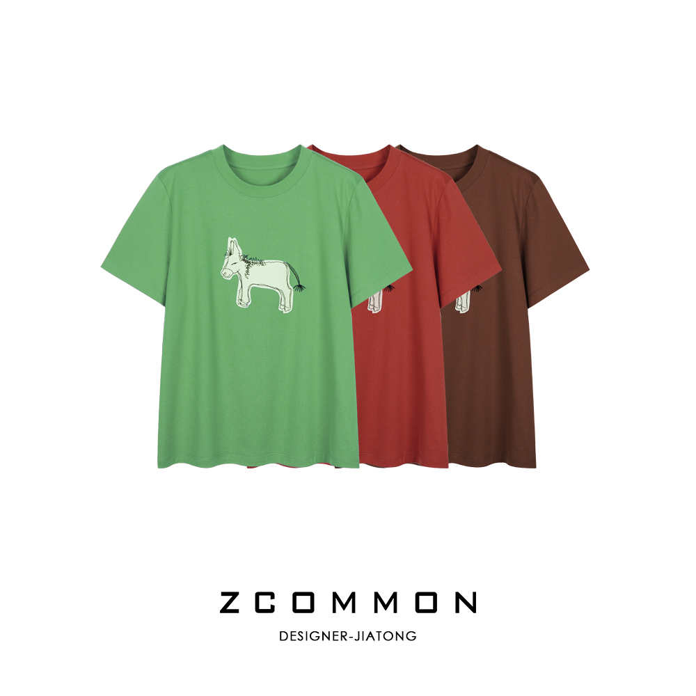 Z common【福利款！】【小毛驴】圆领拼贴复古休闲百搭简约T恤 2502080