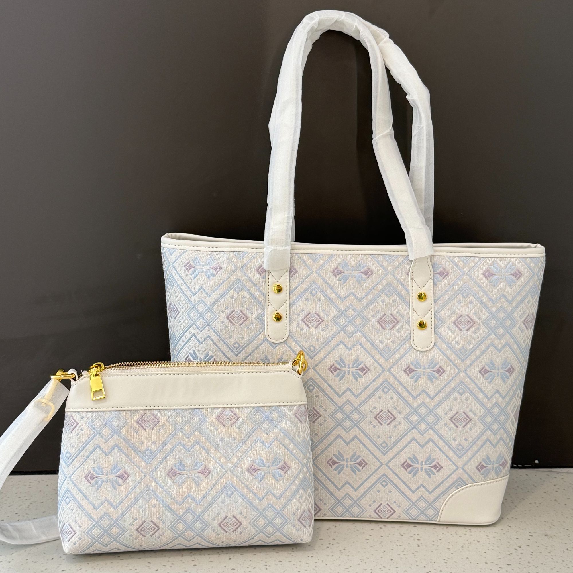 【顺丰包邮】广西非遗壮锦子母包银白蝴蝶纹