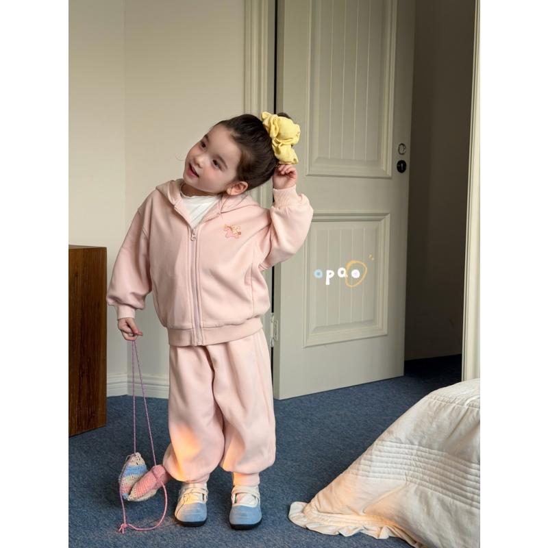26春 opao 女童新款洋气韩版粉色连帽外套春季宝宝休闲汉服