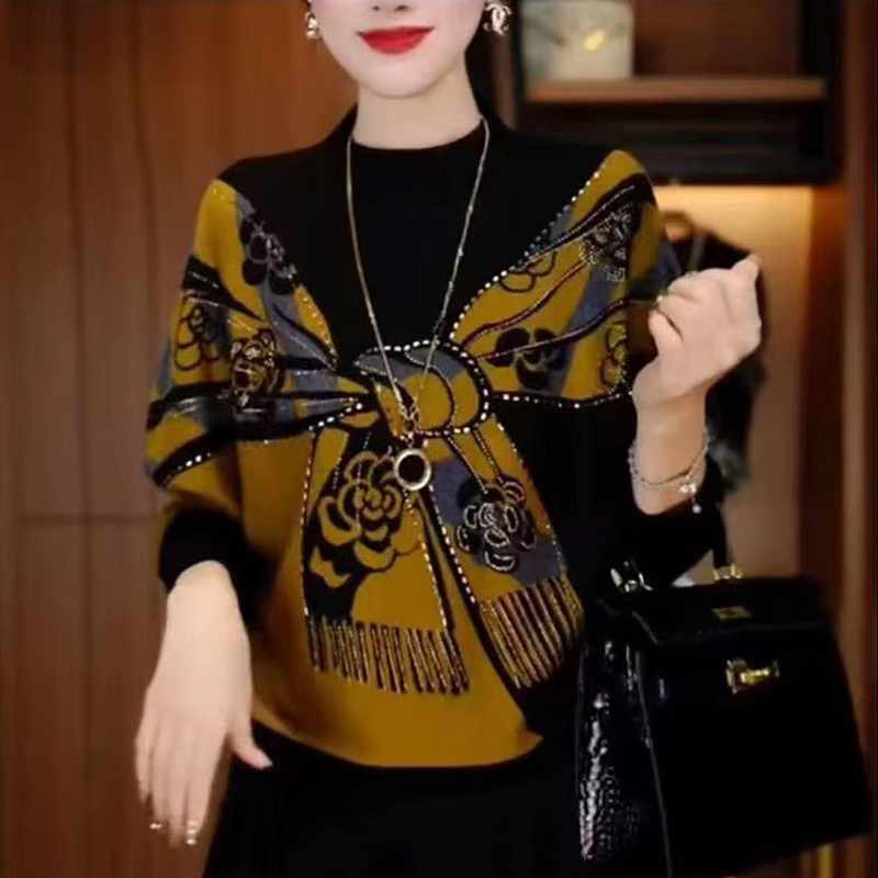 【双面澳绒】设计款时尚印花女秋冬新款宽松显瘦减龄百搭德绒打底衫