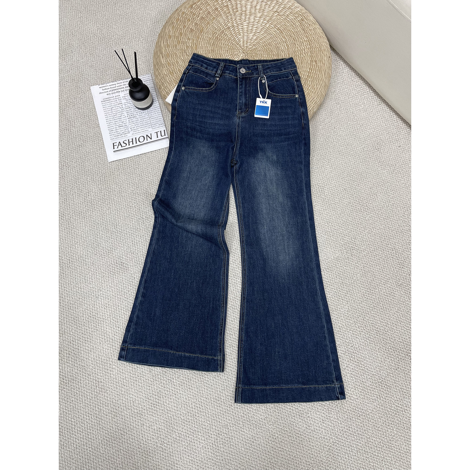 大弹力深蓝色牛仔喇叭裤5901