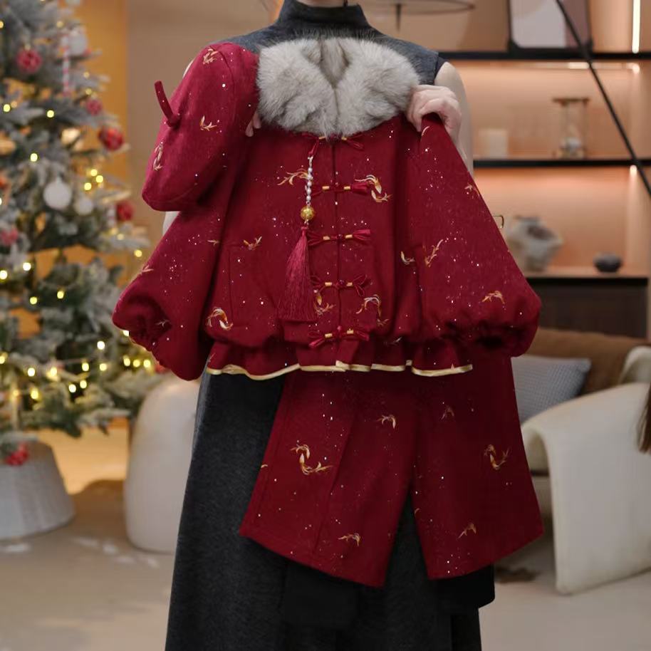 女童加绒冬季2025新款洋气儿童韩版呢子加厚女孩冬款两件套