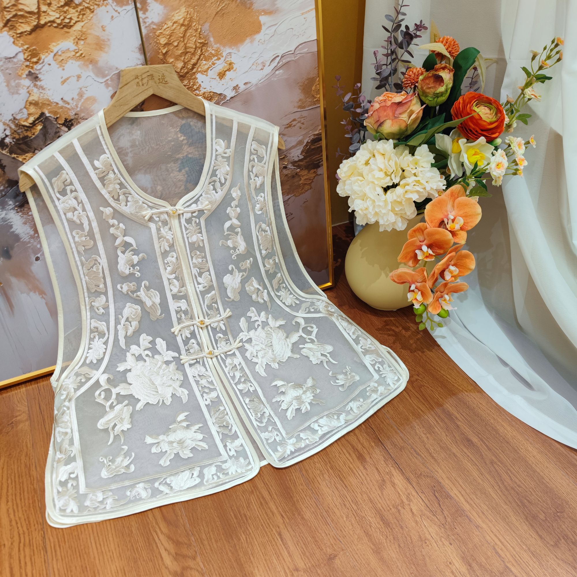 【凝光云烟】25春季新款桑蚕丝高端新中式国风马甲10071