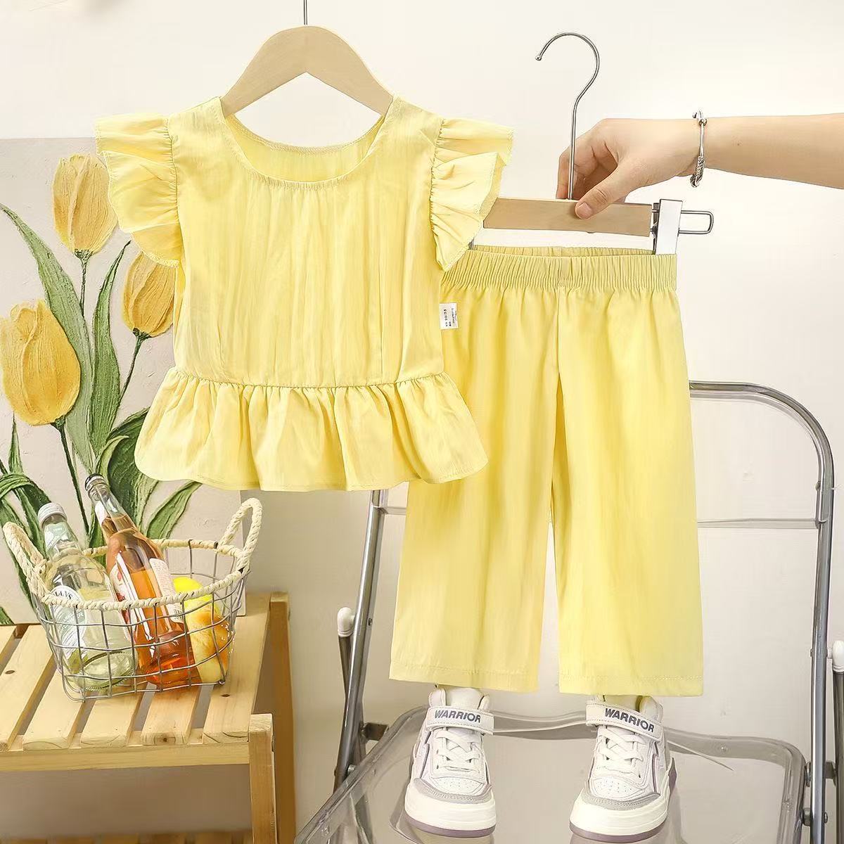 女童韩版飞袖上衣阔腿裤两件套