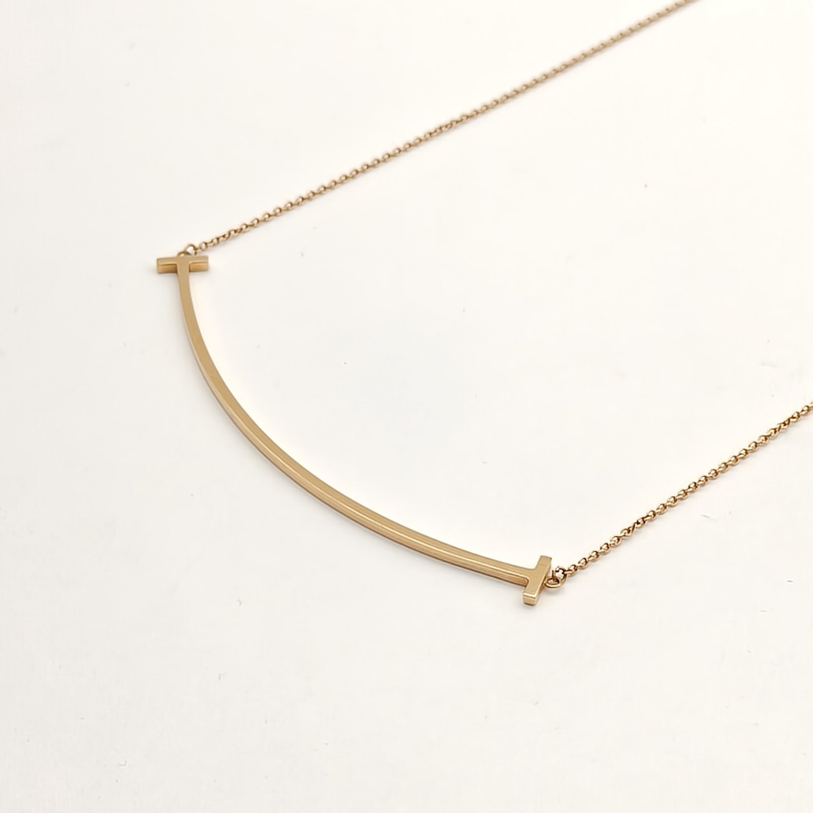 99新 Tiffany & Co./蒂芙尼 小花柳 T 金微笑项链 大号 玫瑰金
