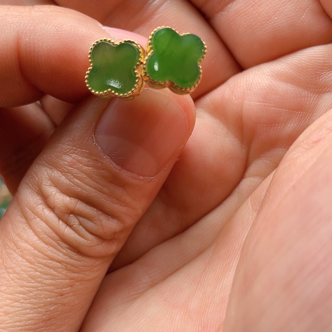 和田玉（碧玉）耳饰银S925镶嵌