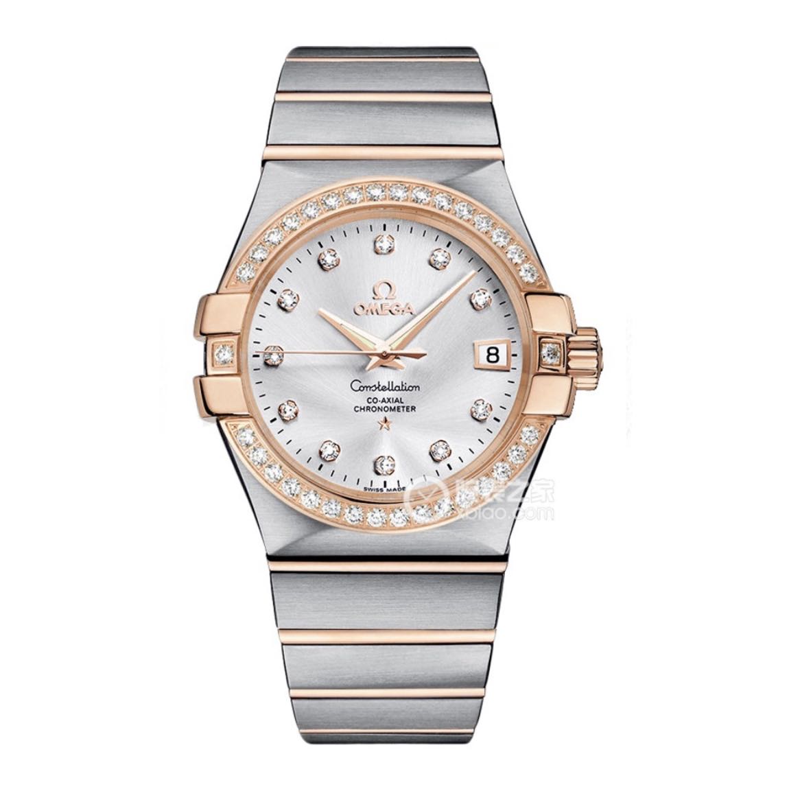 99新  欧米茄/OMEGA欧米茄星座35mm玫瑰间金银盘里外钻全套