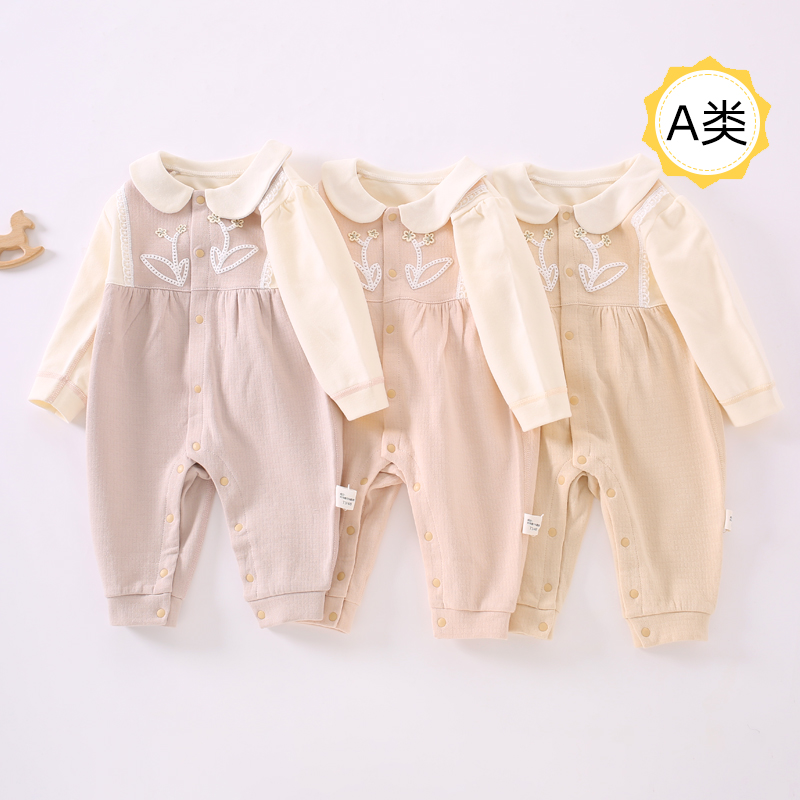 婴儿连体衣四季外出哈衣A类纯棉可爱爬服长袖女宝宝新生儿衣服