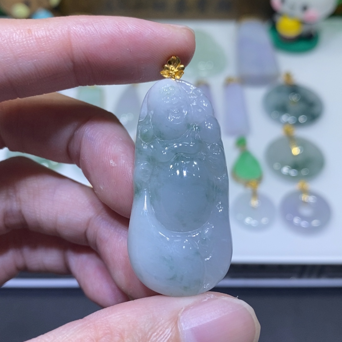 翡翠18K金镶嵌吊坠(不含链)