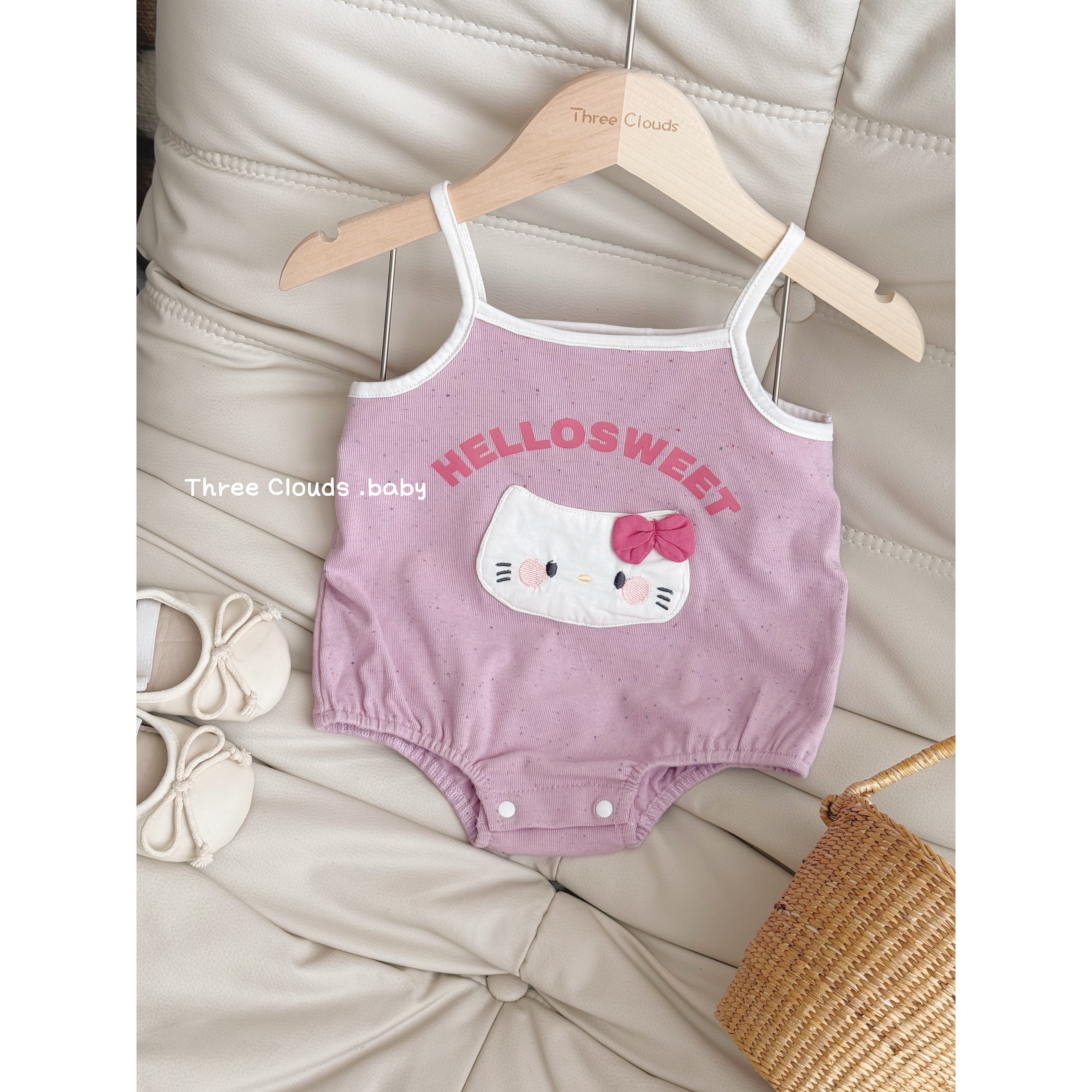 三小朵2562【粉kitty】夏季婴幼儿女宝宝粉色可爱吊带包屁哈衣家居