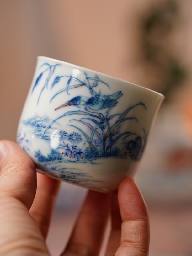 望玉斗彩单翠手握杯