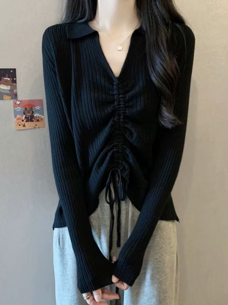 （玉姐家）新款翻领抽绳气质时尚长袖上衣 新选f1601 J021083