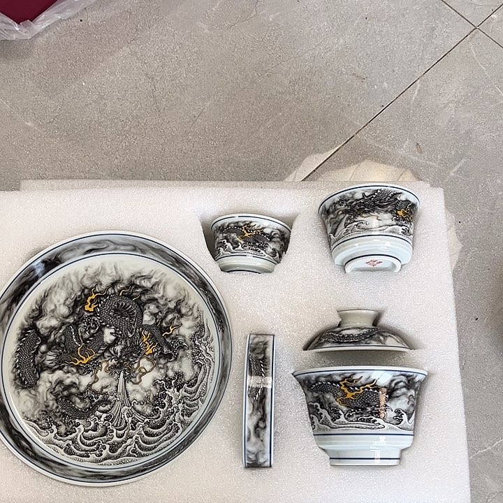 杯景德镇黑墨龙游海五件套
