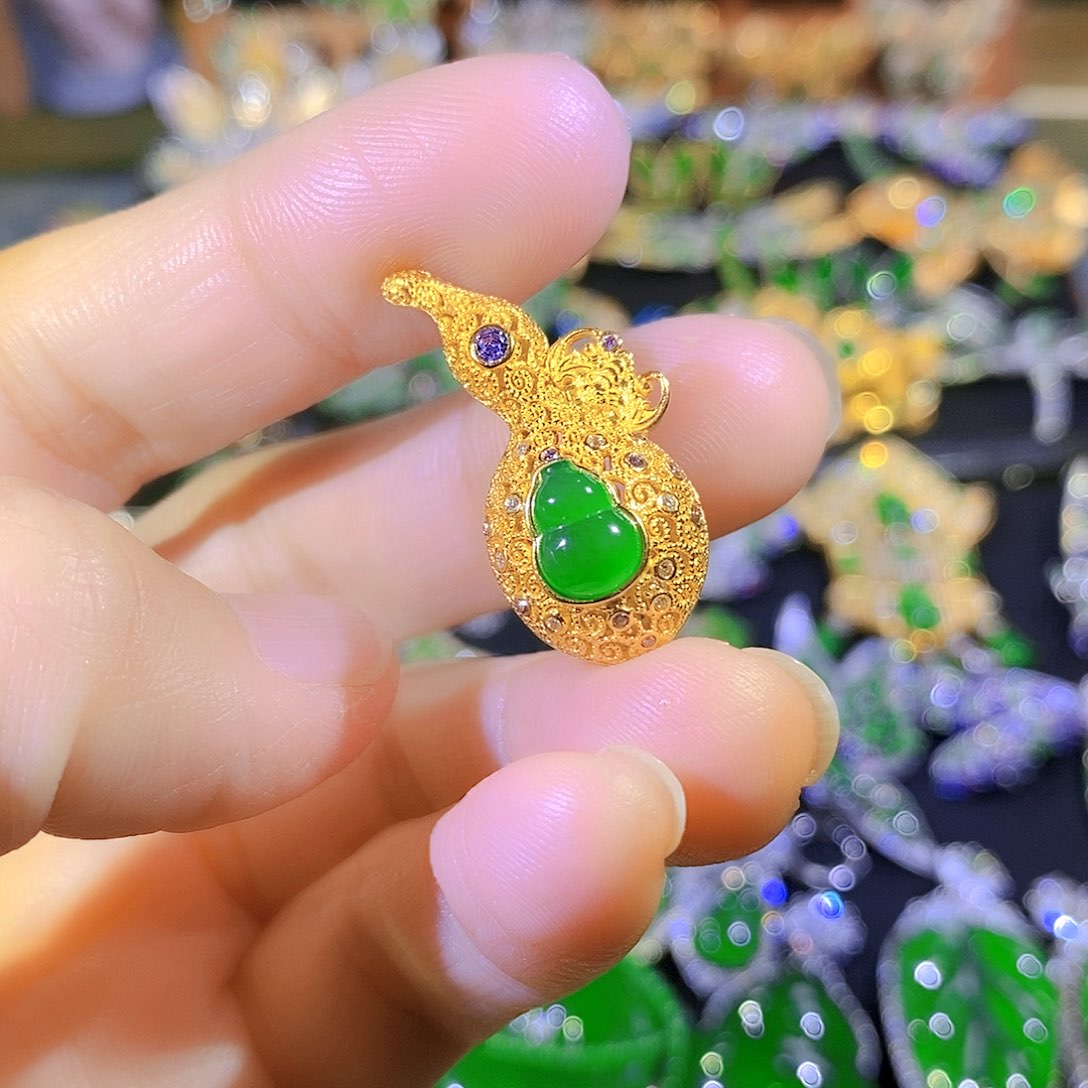 吊坠(不含链)银S925镶嵌翡翠