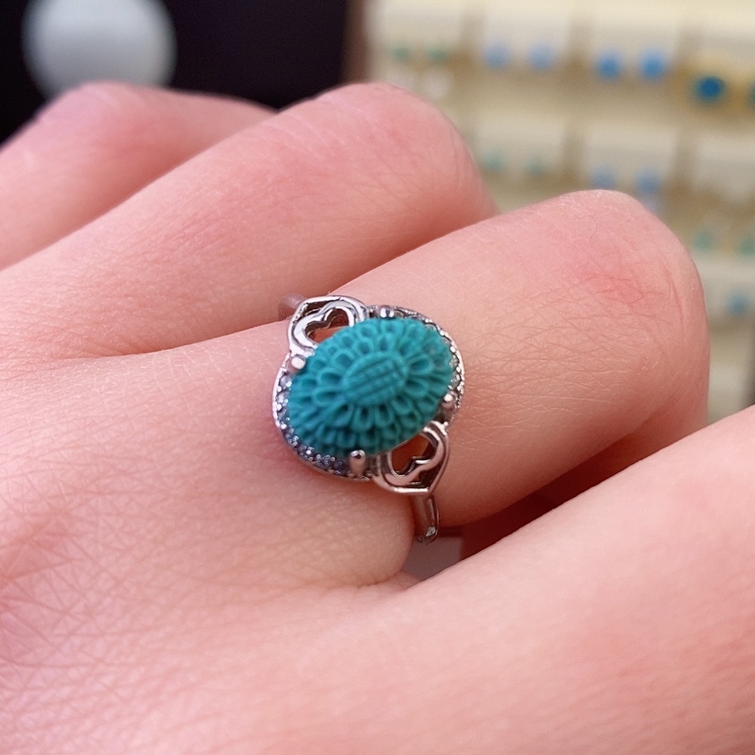 绿松石银S925镶嵌戒指