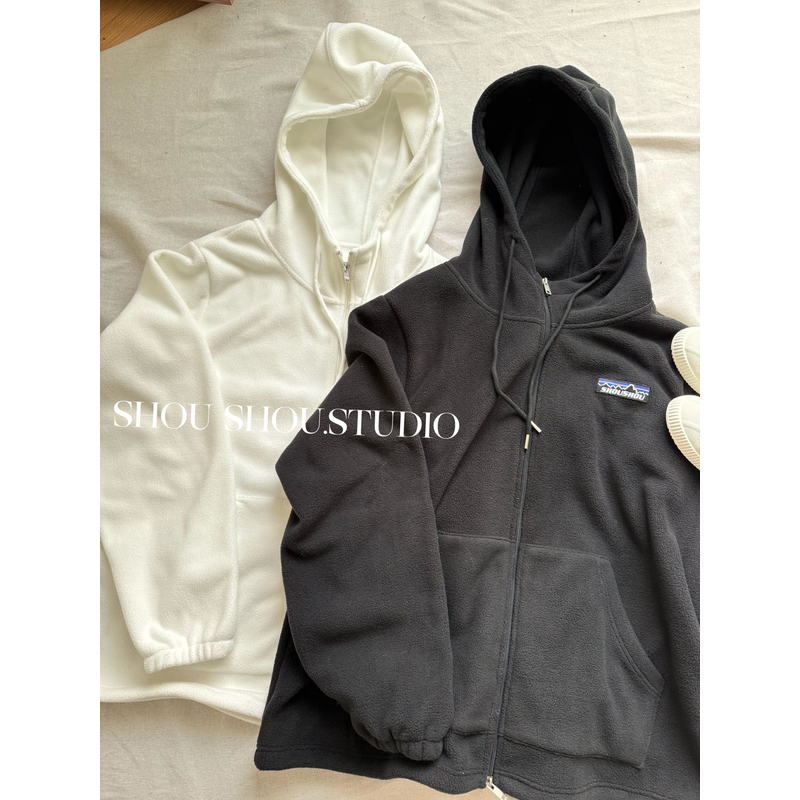 【瘦瘦】大码连帽摇粒绒刺绣休闲拉链长袖卫衣外套情侣款S02171