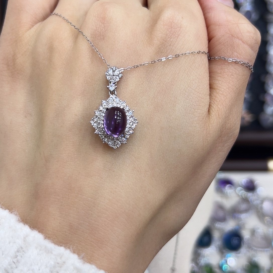 老***亮紫晶银S925镶嵌吊坠(赠链)