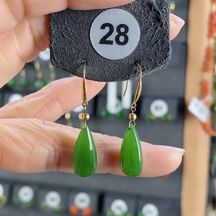 和田玉耳饰18K金镶嵌