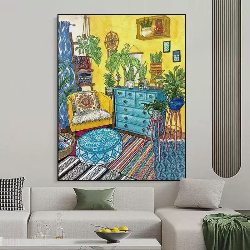 砂岩蓝色斗柜马蒂斯温馨房间客厅装饰画小众艺术高级感80120