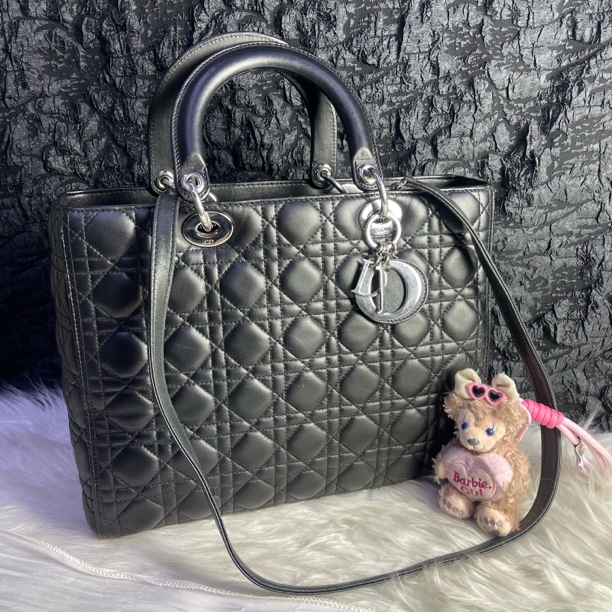 95新 DIOR/迪奥 迪奥黑银7格戴妃手提斜挎包
