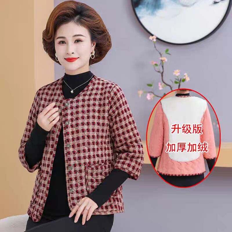 中老年人妈妈装半袖棉服女马甲秋冬加绒加厚棉衣马夹七分袖棉袄