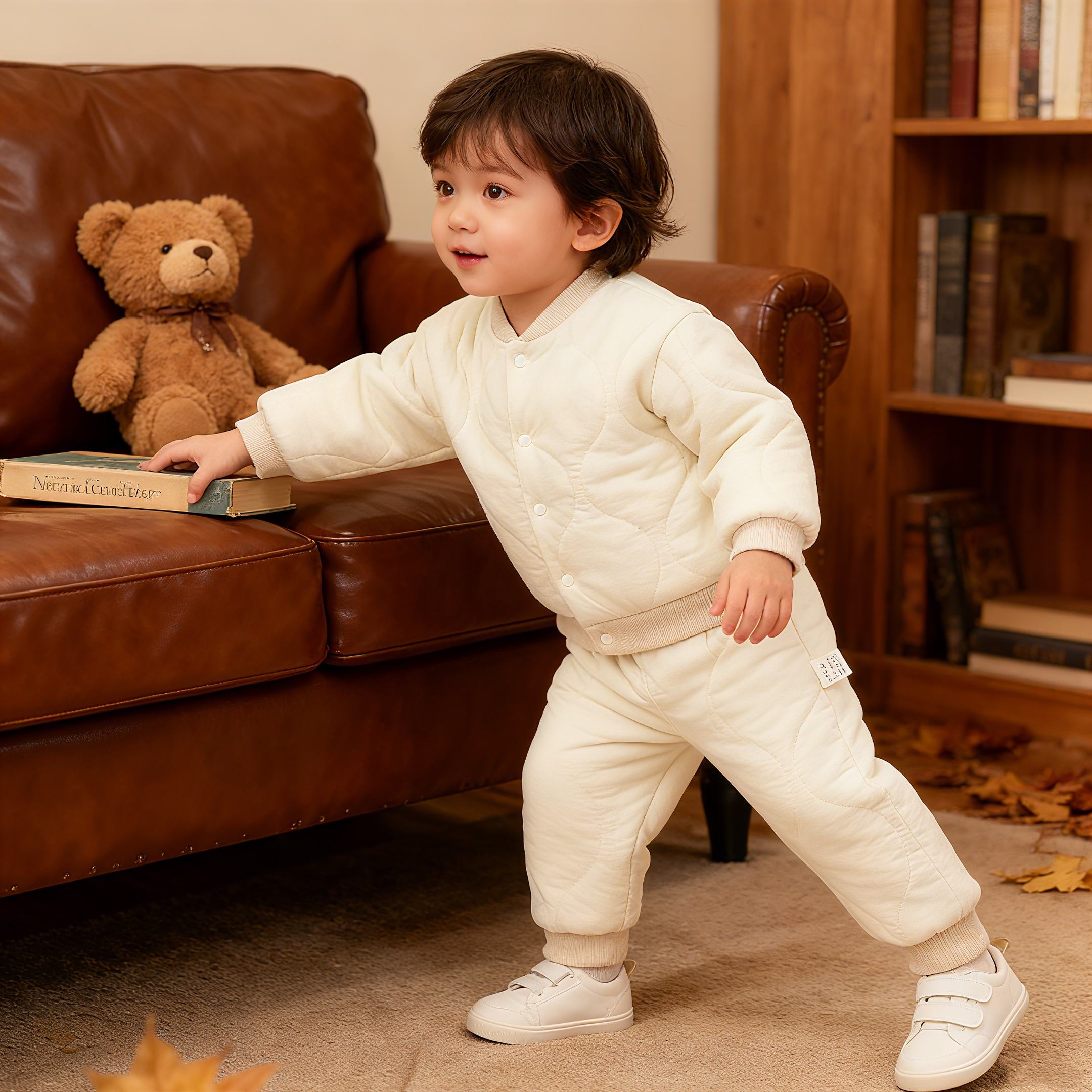 【可】婴儿分体套装夹棉加厚保暖棉衣萌娃男女宝宝棉服新生儿纯色