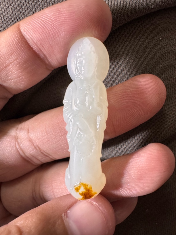 和田玉白玉全立体观音吊坠