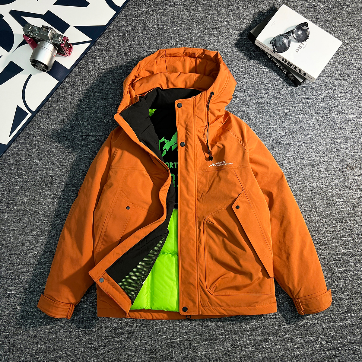 【新国标 白鸭绒】爱玛仕橙羽绒服冬季工装冲锋衣保暖羽绒服8816