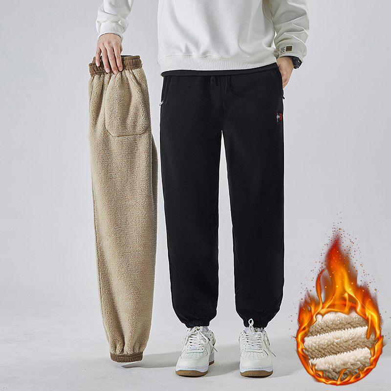 L-8XL新款秋冬奥粒绒复合羊羔绒裤子男加厚加绒宽松休闲卫裤大码