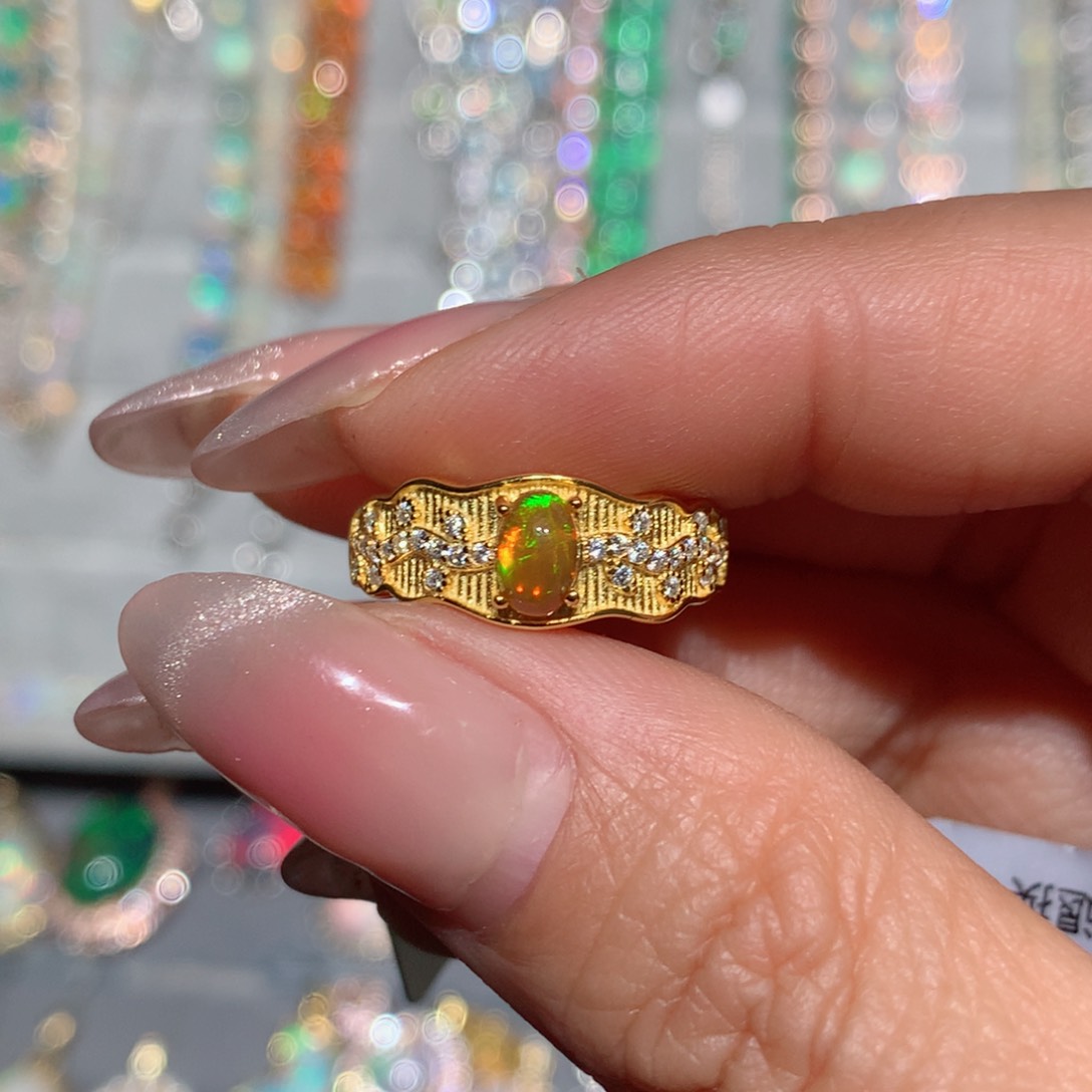 欧泊福利戒指银S925镶嵌