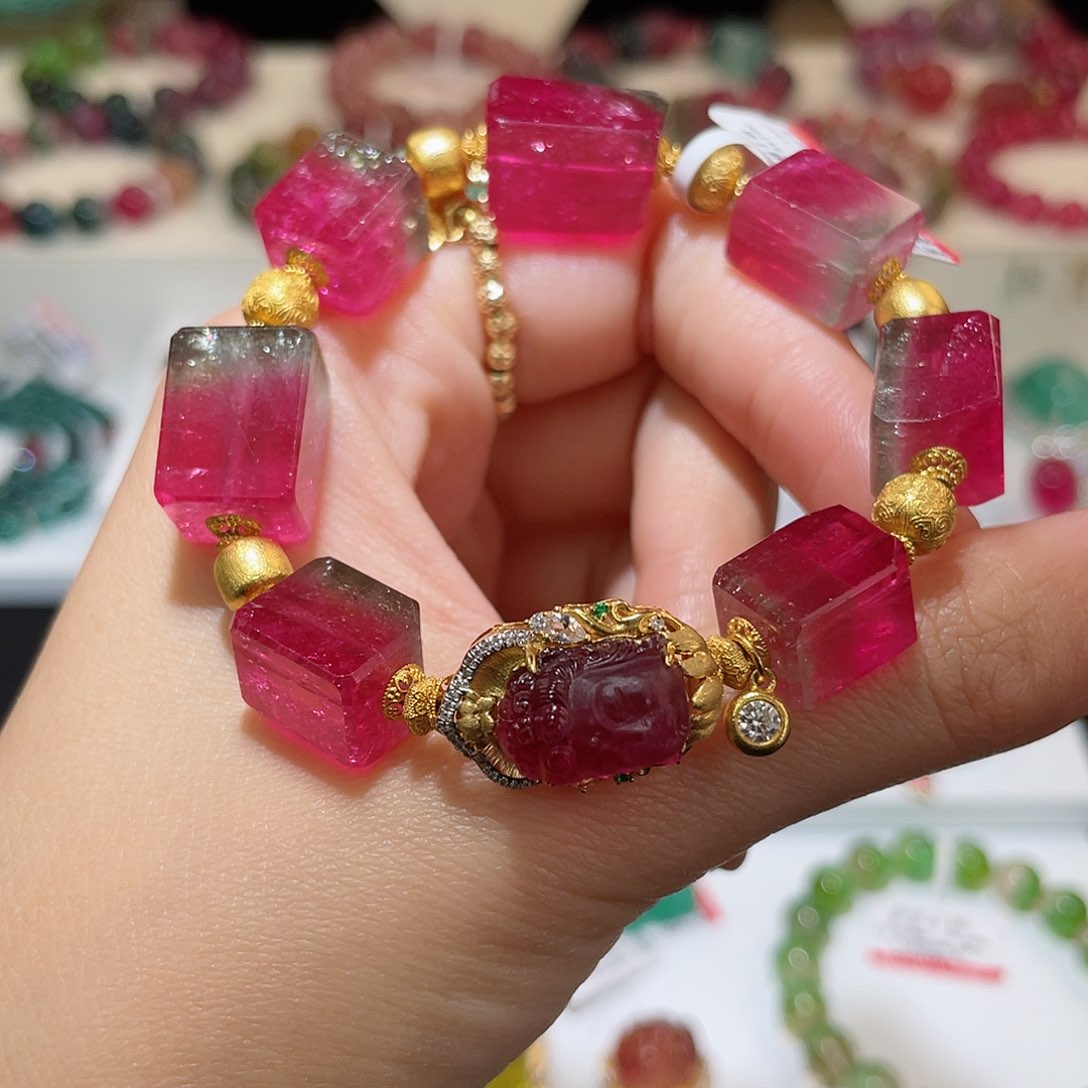 碧玺手链18K金镶嵌碧玺手链