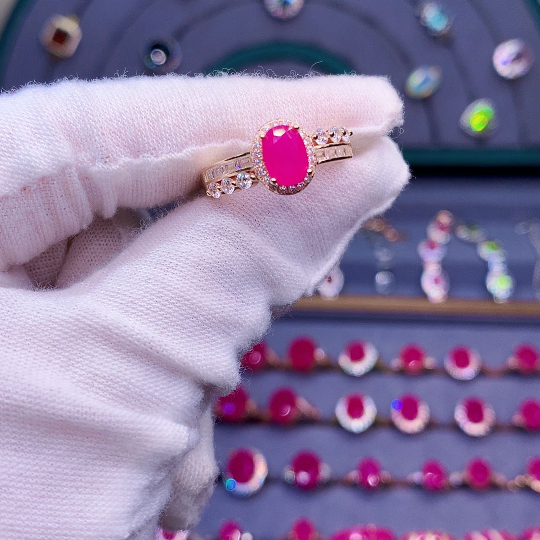 红宝石戒指银S925镶嵌