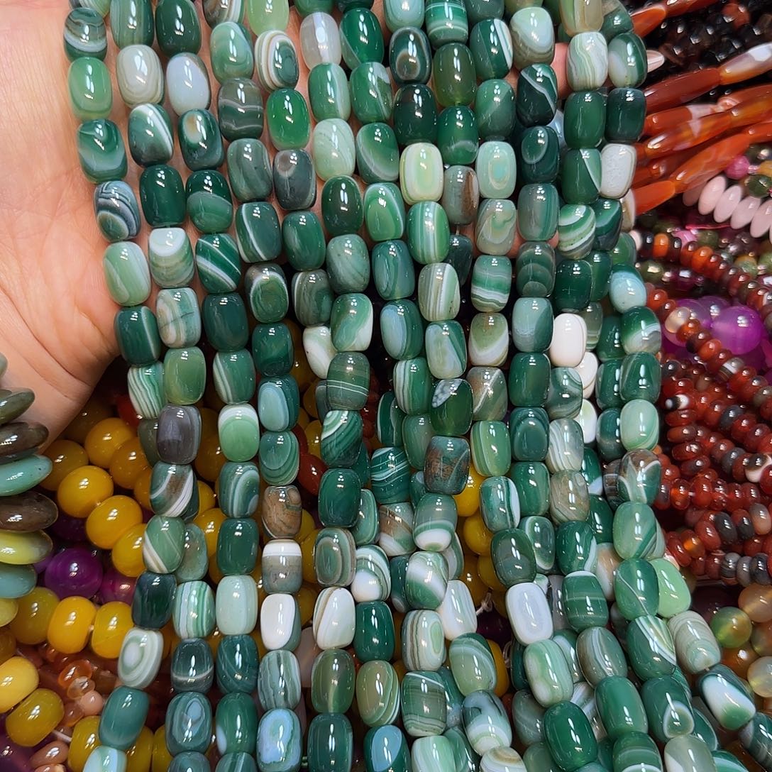 玛瑙/玉髓未镶嵌珠宝半成品10✖️20mm绿玛瑙蚕丝桶