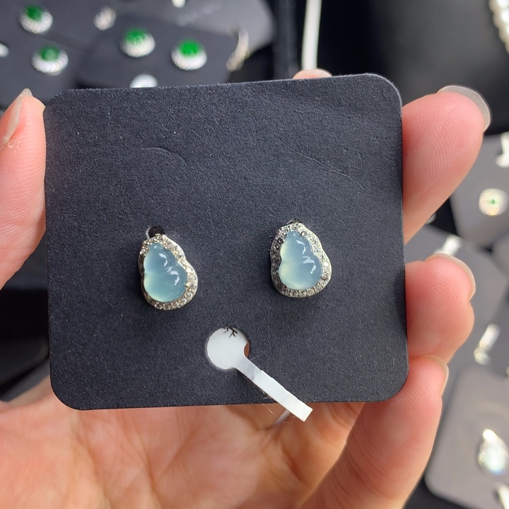 【闪购商品】翡翠耳饰银S925镶嵌天然翡翠