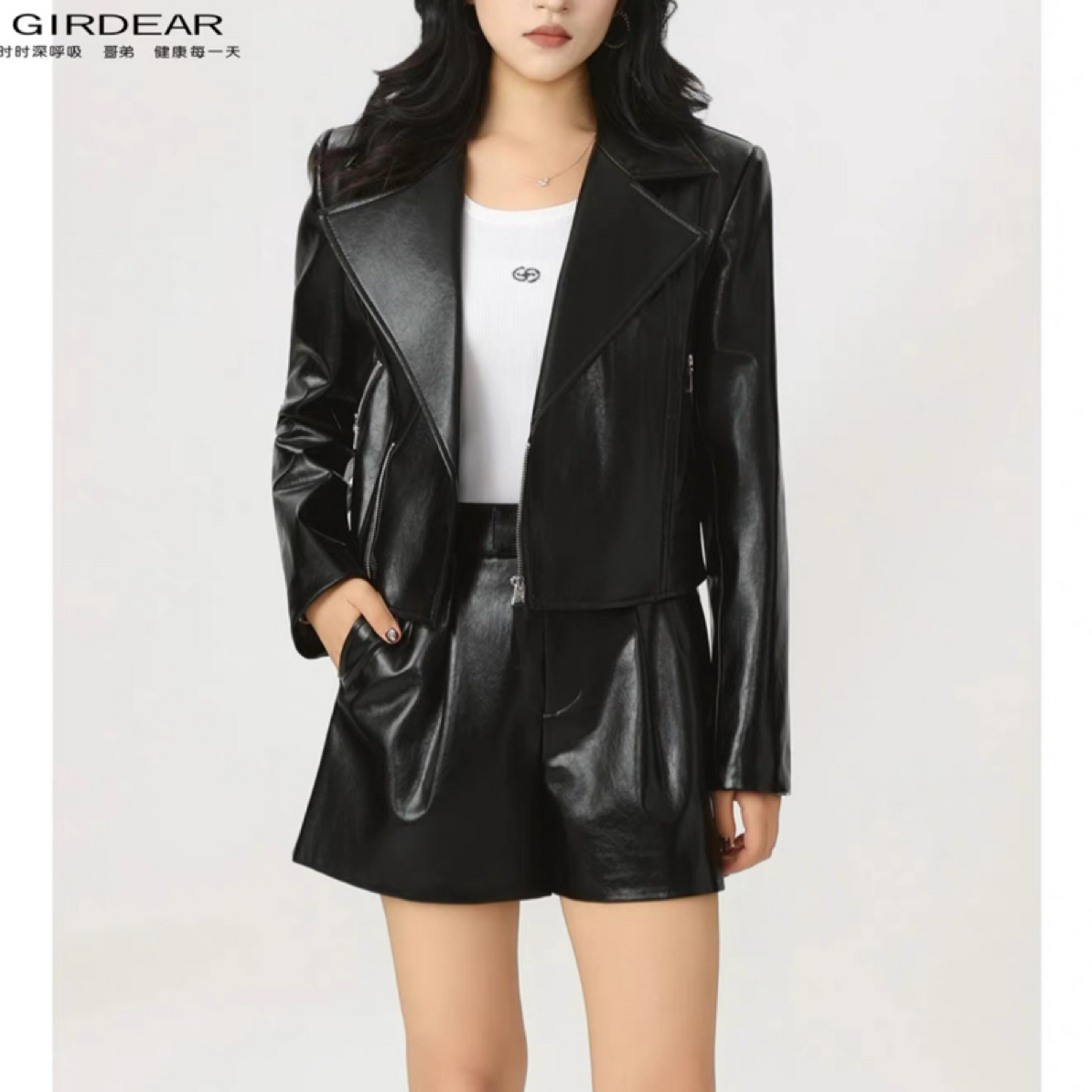 GIRDEAR/哥弟秋冬新款显瘦ins时尚休闲百搭打底pu皮短裤女1100529