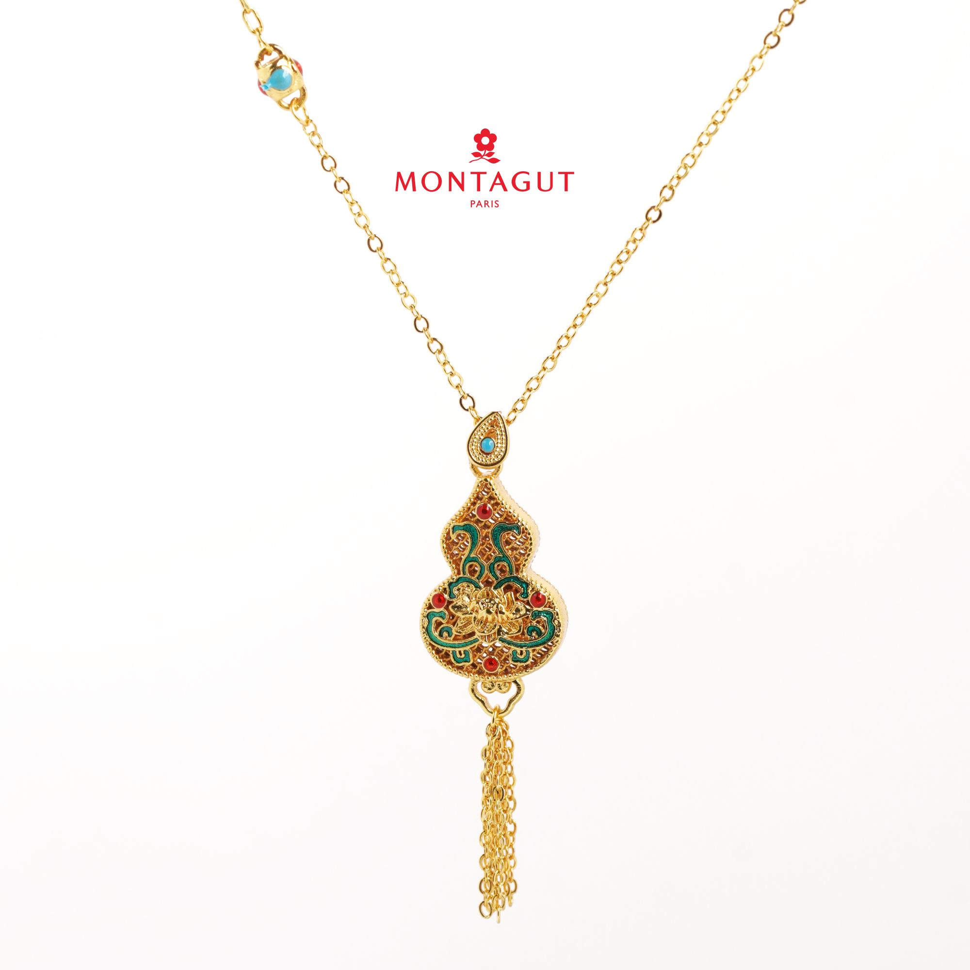 Montagut/梦特娇 铜合金吊坠 珐琅彩点钻流苏葫芦项链女轻奢DD