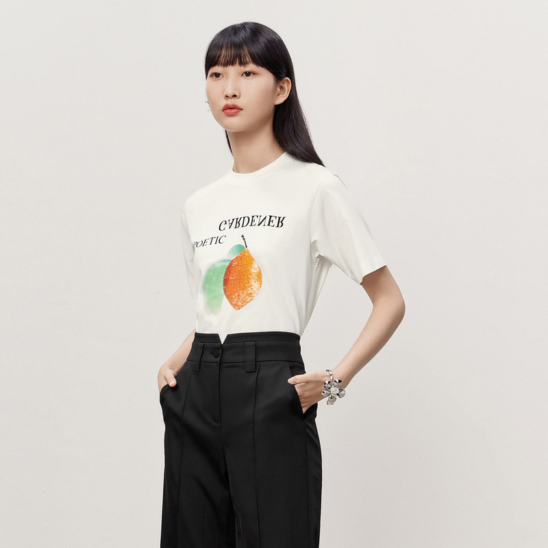 HPLY荷比俪夏季新款女圆领装饰字母印花T恤HMD22620349-2