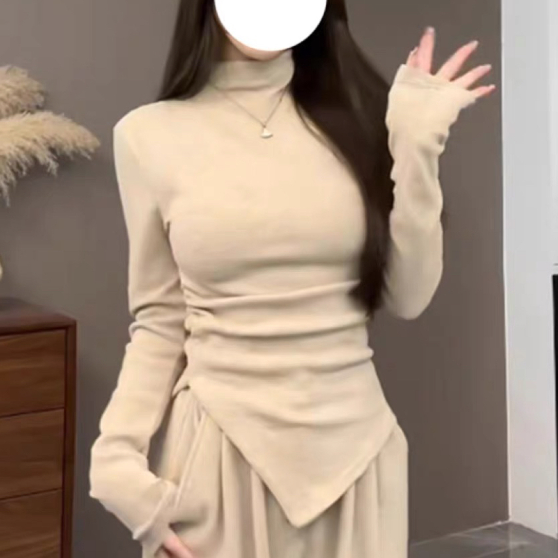 1063 加绒半高领气质不规则褶皱打底衫A3-12