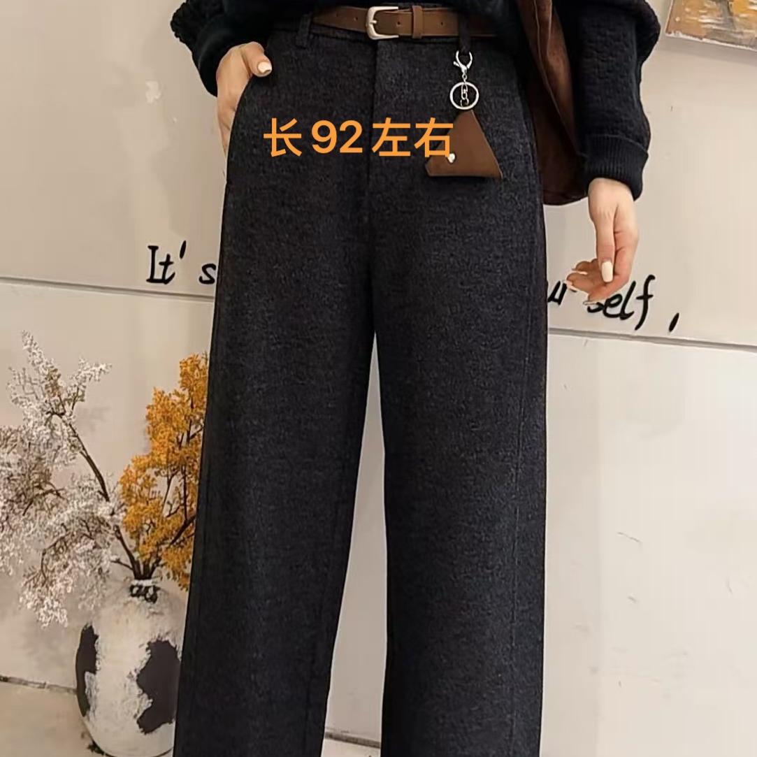 9709-28卡码拍大加厚高腰显瘦垂感阔腿休闲弯刀裤百搭时尚冬季裤