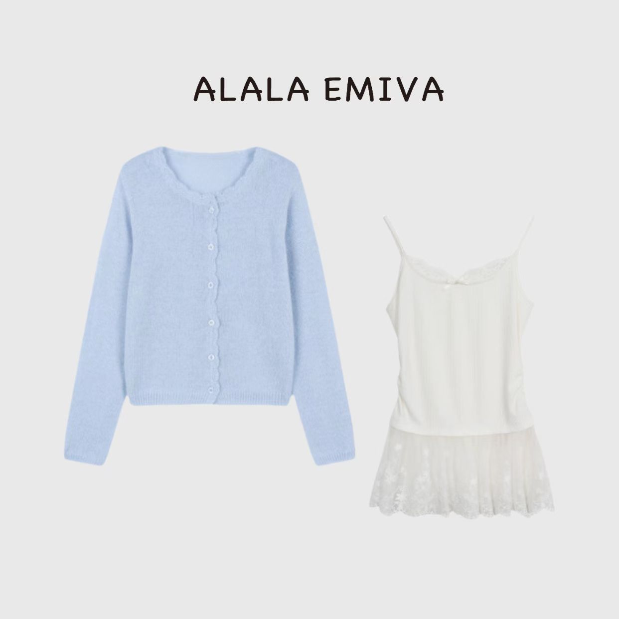 【张领领推荐】ALALA EMIVA 宽松圆领勾花花边蕾丝吊带上衣两件套