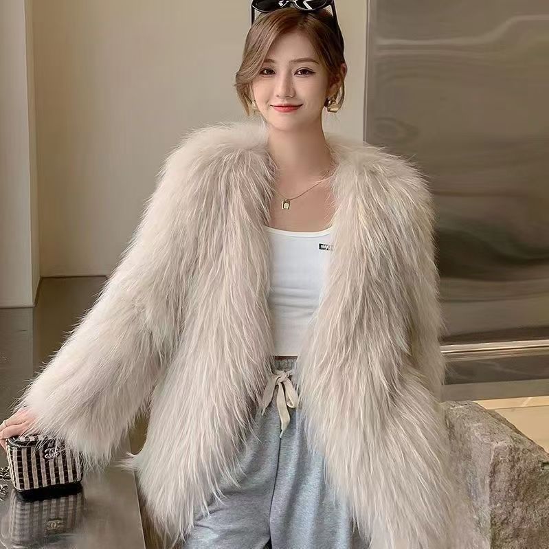  【尚狐】前70后60长时尚潮流加密貉子毛外套双面编织（前长后短）