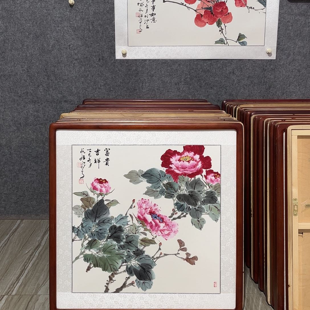 国画书画作品带框63×63