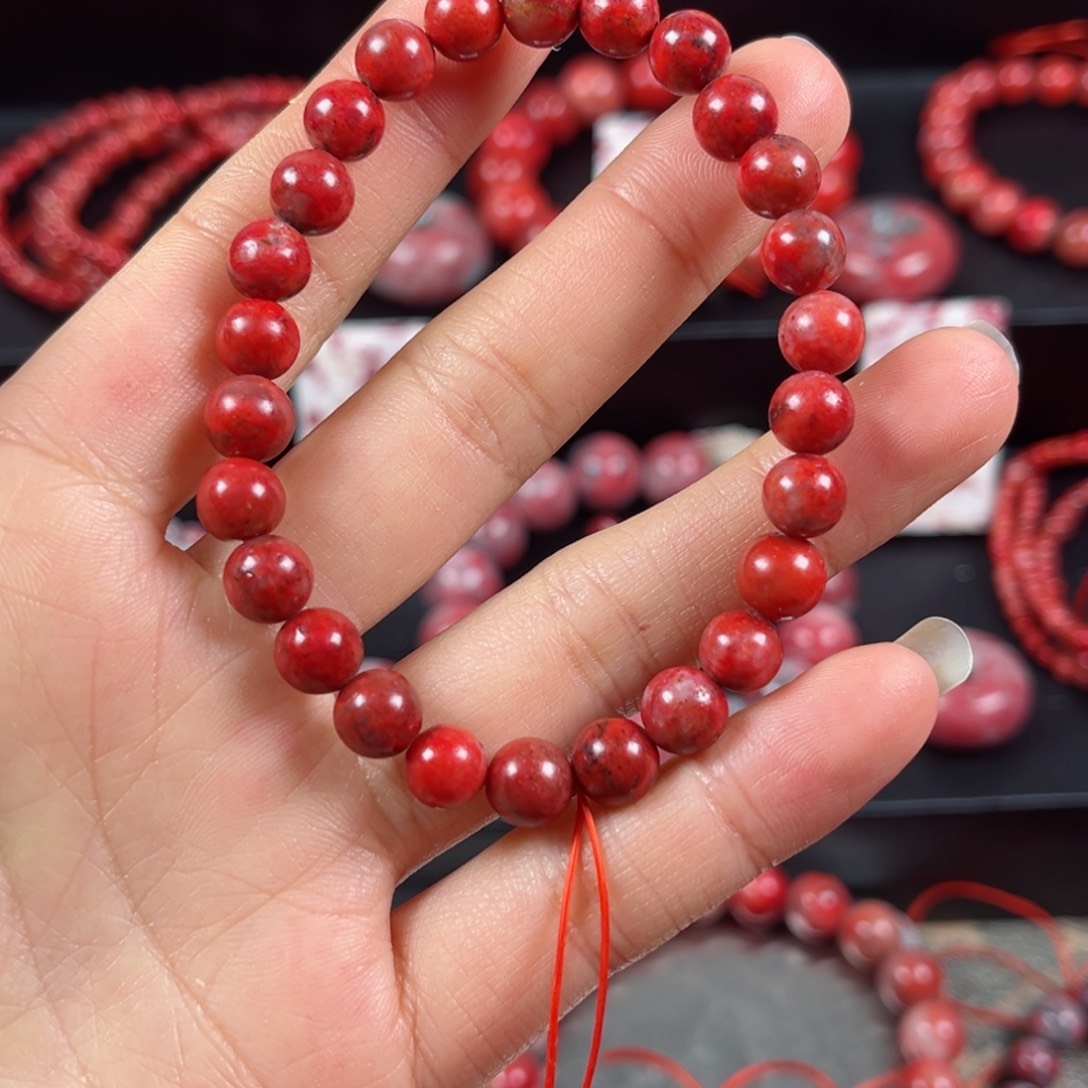 天然辰砂原石手串卡7，13克