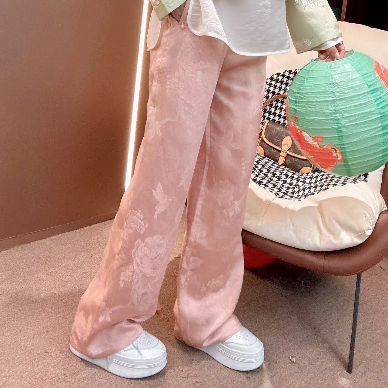 【沐木家】“桃桃”春夏新款新中式国风醋酸缎提花高端女士裤子16831