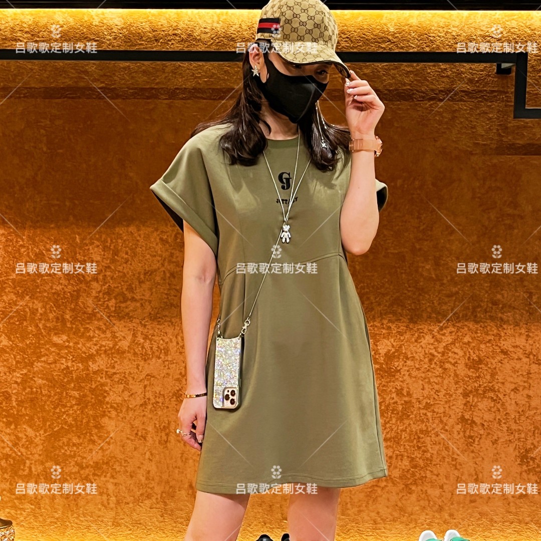 【昕昕】【76】法式字母印花慵懒风长短款连衣裙短袖显瘦