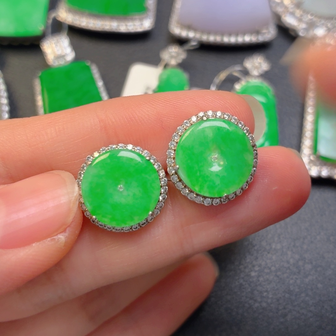 翡翠银S925镶嵌吊坠(不含链)耳钉