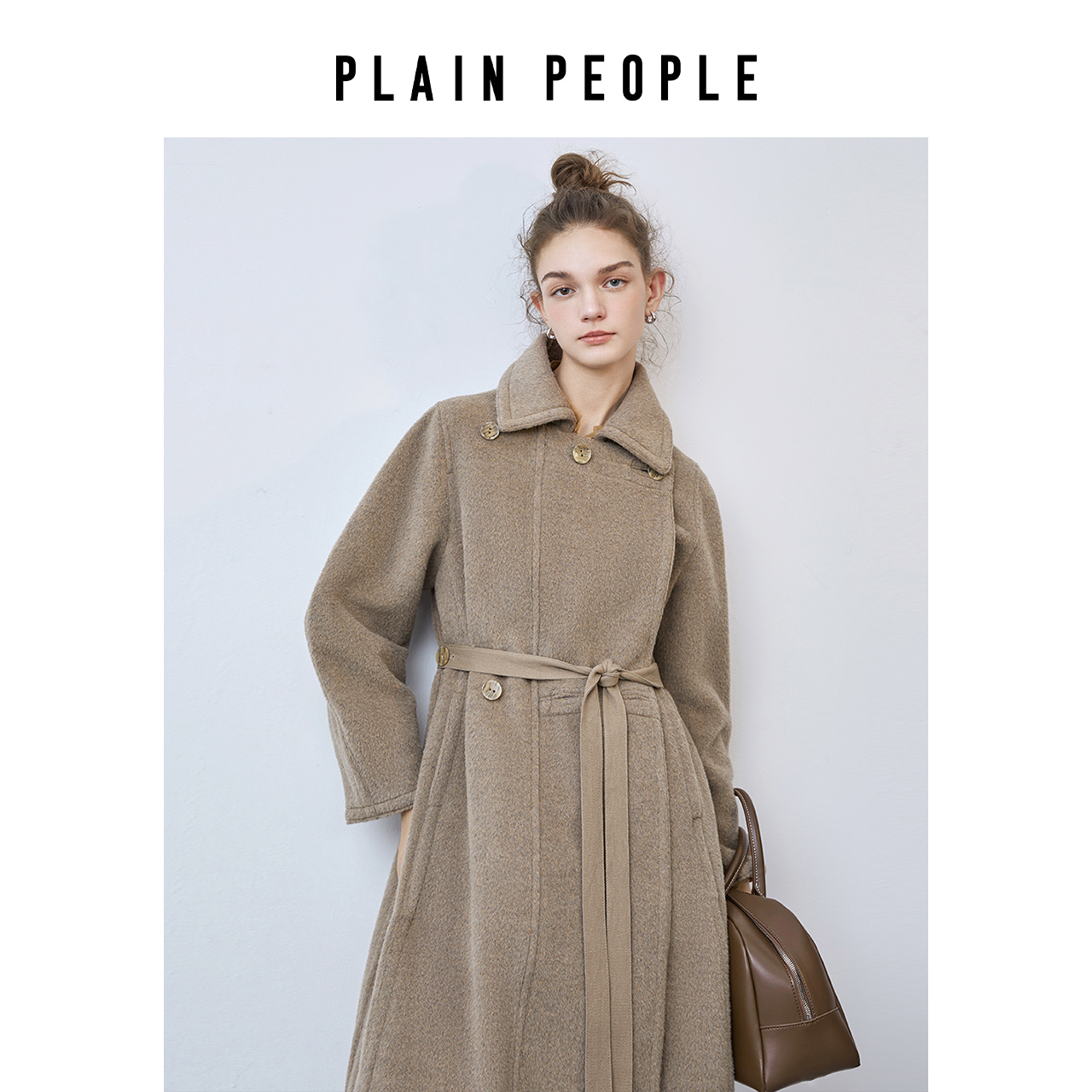 plainpeople文艺羊驼毛厚毛呢大衣长外套女卡其秋冬新款UC0203A41