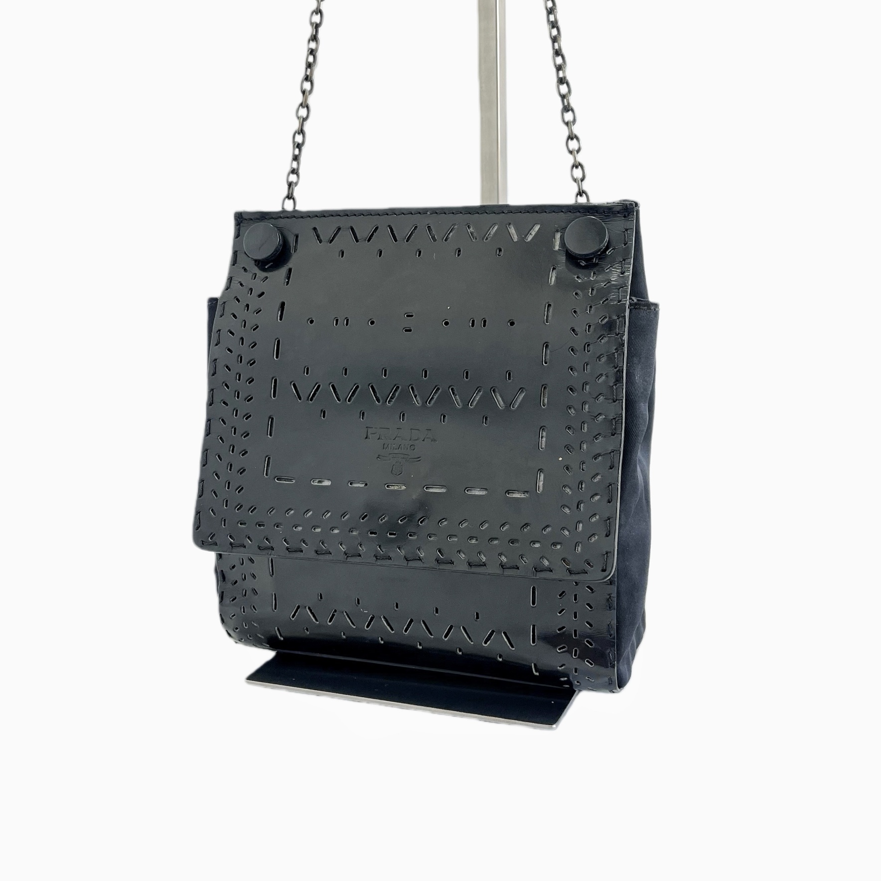 95新 Prada/普拉达 二手黑色镂空链条单肩包K07842